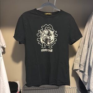 Roberto Cavalli Black Graphic Men's Shirt